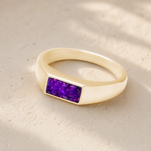 Solid 14K Gold Men's Desoto Ash Ring with Lilac Pearl Opal
