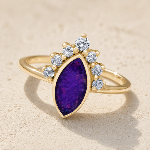 Solid 14K Gold Women's Lakeway Ash Ring with Lilac Pearl Opal