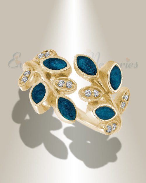 Solid 14K Gold Women's Chatelain Ash Ring with Aqua