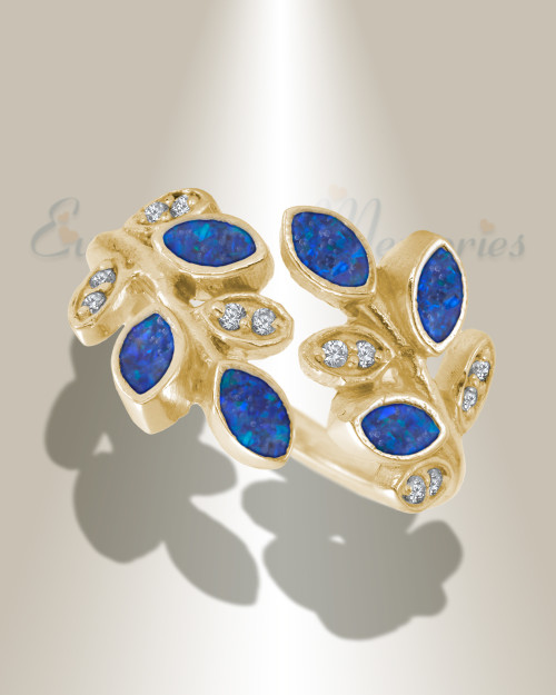 Solid 14K Gold Women's Chatelain Ash Ring with Opal Blue Waters