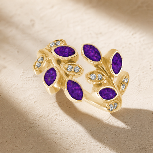Solid 14K Gold Women's Chatelain Ash Ring with Lilac Pearl Opal