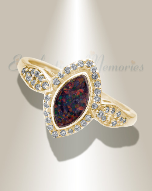 Solid 14K Gold Women's Sanctuary Ash Ring with Black Flame Opal