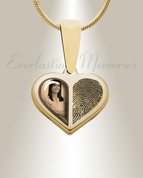 Two Heart 14K Gold Fingerprint And Picture Pendant