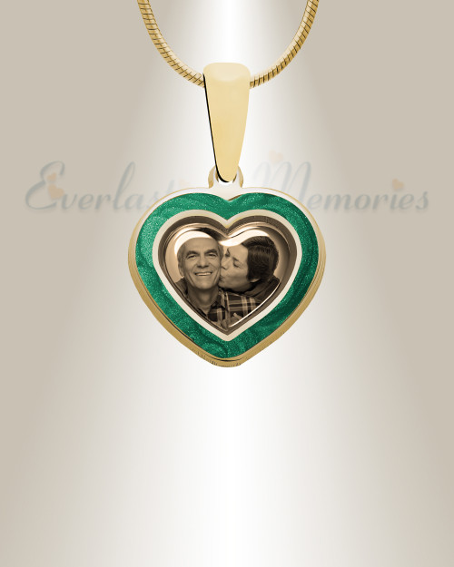 Heart 14K Gold Picture Pendant With Fir Ash Resin Jewelry