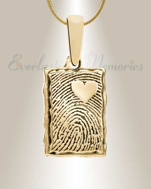 Solid 14k Gold Loved Signature Rectangle Fingerprint Necklace