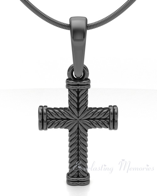 Black Plated Cable Cross Forever Sealed Memorial Jewelry