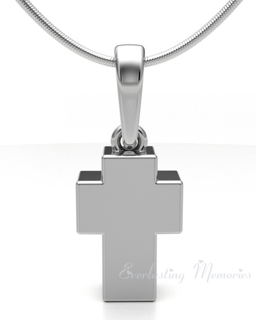 Solid 14K White Gold Faithful Cross Forever Sealed Cremation Jewelry