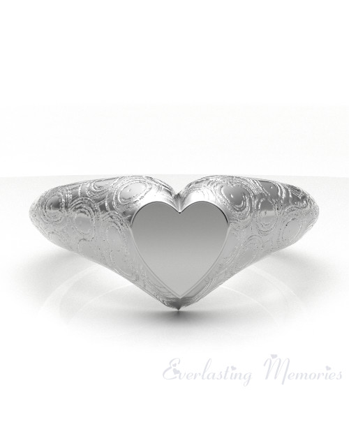Solid 14K White Gold Signet with Pattern Forever Sealed Memorial Ring
