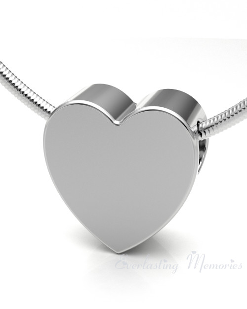 Solid 14K White Gold Smooth Heart Forever Sealed Cremation Jewelry