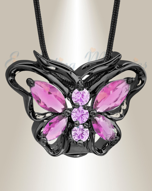 Black and Pink Sparkle Butterfly Memorial Jewelry