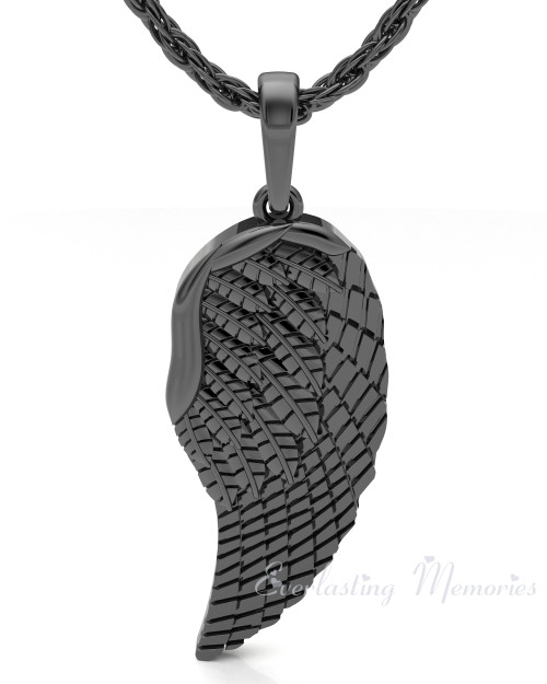 Black Plated Feather Forever Sealed Memorial Jewelry
