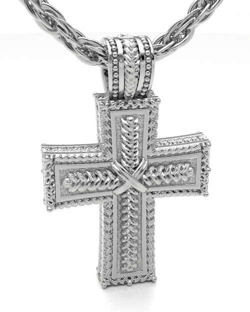 Solid 14k White Gold Double Cross Forever Sealed Memorial Jewelry