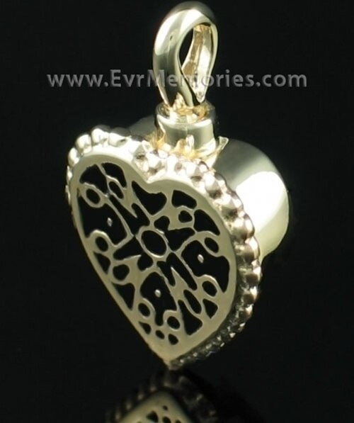 14K Gold Filigree Heart Urn Necklace