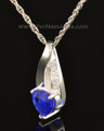 14k White Gold Deep Blue Heart Memorial Locket