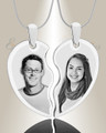 Double Picture Engraved Heart Silver Pendant