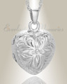 14K White Gold Daisy Heart Cremation Keepsake