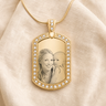 Gold Plated over Stainless Steel Jeweled Portrait Dog Tag Photo Pendant