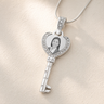 Stainless Steel Jeweled Heart Key Photo Pendant