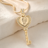Gold Plated over Stainless Steel Jeweled Heart Key Photo Pendant