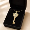 Gold Plated over Stainless Steel Jeweled Heart Key Photo Pendant