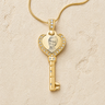 Gold Plated over Stainless Steel Jeweled Heart Key Photo Pendant
