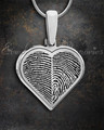 Solid 14k White Gold Two Fingerprint Heart Fingerprint Necklace
