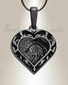 Black Plated Sterling Silver Carved Heart Fingerprint Necklace