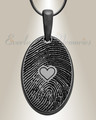 Black Plated Sterling Silver Loved Oval Fingerprint Necklace