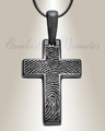 Black Plated Sterling Silver Simply Cross Fingerprint Necklace
