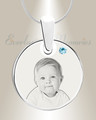 Birthstone Round March Photo Engraved Stainless Keepsake