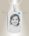 Birthstone Small Dog Tag March Stainless Steel Photo Pendant