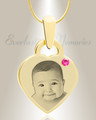 Birthstone Small Heart October Photo Engraved Gold Plated over Stainless Keepsake
