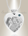 December Birthstone Heart Stainless Steel Picture Engraved Ash Pendant
