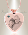 December Birthstone Heart Rose Gold Plated Picture Engraved Ash Pendant