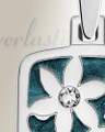 Flowered Rectangle Sterling Silver with Aqua Ash Resin Jewelry