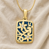 Flowered Rectangle Gold Plated with Cobalt Ash Resin Jewelry