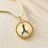 Initial Round Gold Plated with Cobalt Ash Resin Jewelry
