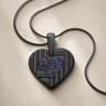 Lined Heart Black Finish with Black Flame Opal Ash Resin Jewelry