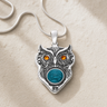 Sterling Silver Wise Owl Birthstone with Aqua Ash Resin Jewelry