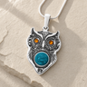 Sterling Silver Wise Owl Birthstone with Aqua Ash Resin Jewelry