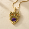 Gold Plated Wise Owl Birthstone with Mullberry Ash Resin Jewelry