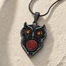 Black Finish Wise Owl Birthstone with Crimson Ash Resin Jewelry