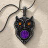 Black Finish Wise Owl Birthstone with Lilac Pearl Opal Ash Resin Jewelry