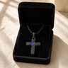 Honoring Cross Black Finish with Opal Blue Waters Ash Resin Jewelry