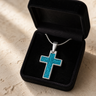 Cultured Cross Sterling Silver with Aqua Ash Resin Jewelry