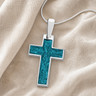 Cultured Cross Sterling Silver with Aqua Ash Resin Jewelry