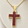 Cultured Cross Gold Plated with Crimson Ash Resin Jewelry