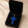 Cultured Cross Black Finish with Opal Blue Waters Ash Resin Jewelry