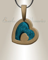 Two Of A Kind Heart Bronze Finish with Aqua Ash Resin Jewelry
