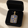 Flowered Rectangle Bronze Finish with Opal Blue Waters Ash Resin Jewelry